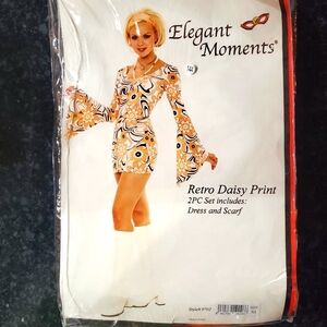 Sexy Retro Daisy Print Dress &Scarf- Costume- Size Adult L -New- RRR Halloween